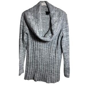 Ann Taylor Gray Marled Cowl Neck Ribbed Tunic Sweater Size M
